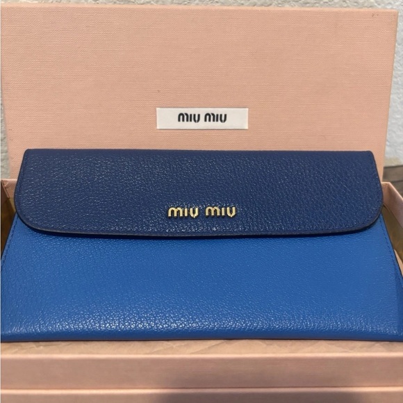 Miu Miu Navy Blue Bicolor Long Flap Wallet - Picture 3 of 10
